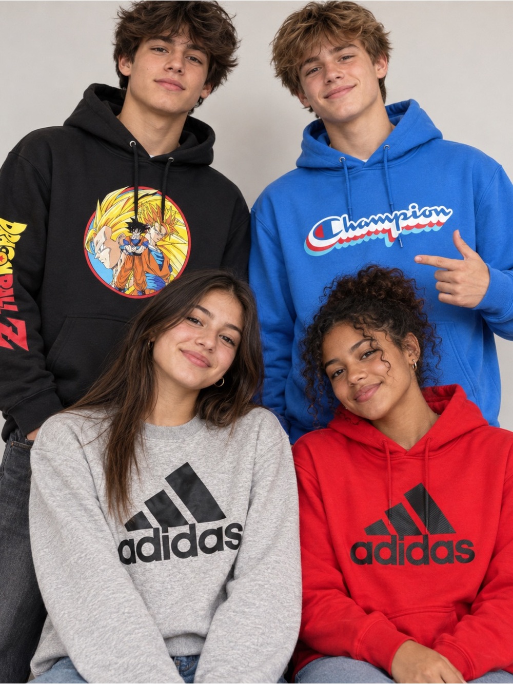 4 Piece men’s Large Hoodies/sweatshirt bundle - Chanpion- Adidas- Dragon Ball Z
